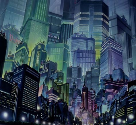 The Art of Akira : Original Backgrounds Ville Cyberpunk, Akira Anime, Katsuhiro Otomo, Neo Tokyo, Gato Anime, 타이포그래피 포스터 디자인, Cyberpunk City, Arte Cyberpunk, Future City