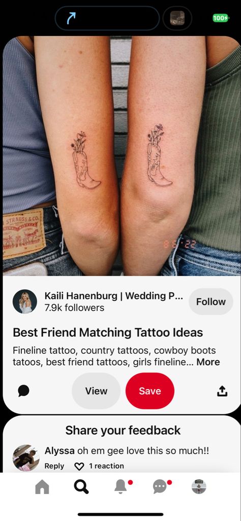 Best Friend Horse Tattoos, Horse Best Friend Tattoos, Country Tattoos For Best Friends, Country Sister Tattoos, Country Matching Tattoos Best Friends, Matching Cowgirl Tattoos, Country Best Friend Tattoos, Nashville Tattoo, Cowboy Boot Tattoo