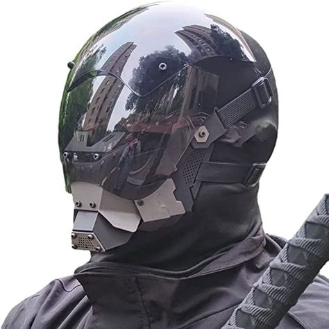 PRICES MAY VARY. 【One Size Fits All】 The futuristic mask fits all head sizes and can be adjusted with the velcro strap that go around the head. It is very comfortable to wear and does not burden the head. 【High Quality Material】 This Cosplay mask made of high quality PC, it’s hard and durable, but it cannot be used in airsoft games, please be careful. 【Limited-Edition Cyber Mask】 Hand crafted with high quality materials, we spend a lot of time making it look perfect, every one of our helmet is u Techwear Mask, Punk Mask, Halloween Party Music, Futuristic Mask, Futuristic Accessories, Biker Mask, Cool Mask, Music Festival Accessories, Combat Helmet