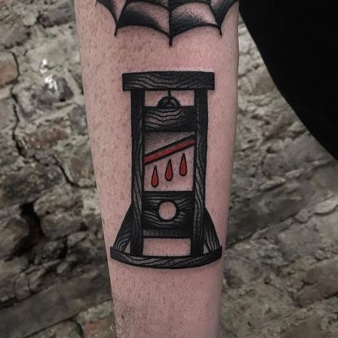 Guillotine Tattoo, Coffin Tattoo, Patriotic Tattoos, Traditional Tattoo Designs, Traditional Style Tattoo, Traditional Tattoo Sleeve, Flash Tattoo Designs, Creepy Tattoos, Spooky Tattoos