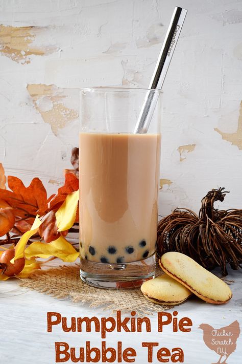 Enjoy the fall weather with a glass of home made Pumpkin Pie Bubble Tea. It's shockingly easy to make and once you master the basics the sky is the limit for flavors. This recipe used pumpkin pie syrup and flavored rooibos tea for a relaxing autumnal treat #bubbletea #fallrecipe Pumpkin Spice Bubble Tea, Pumpkin Spice Boba Tea, Bubble Tea At Home, Pumpkin Pie Syrup, Autumn Dessert, Bubble Tea Straws, Honey Simple Syrup, Bubble Tea Recipe, Pumpkin Syrup