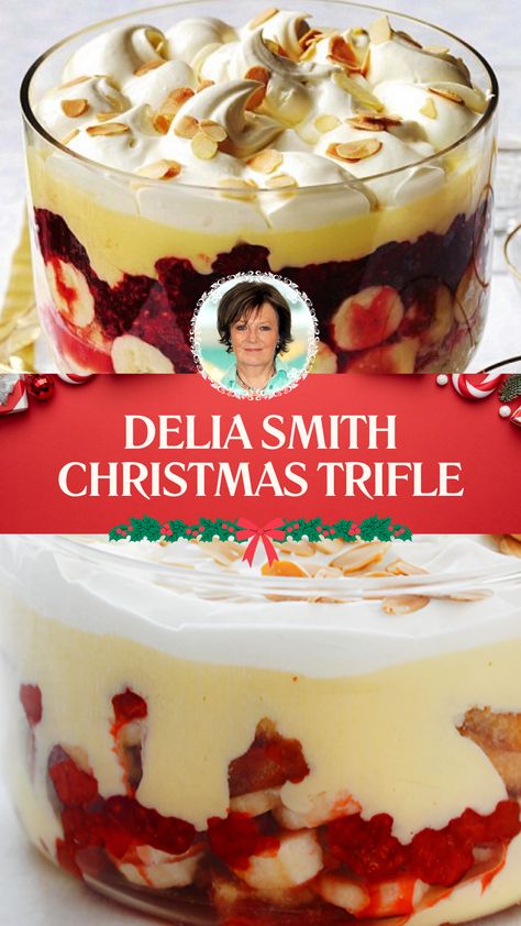 Delia Smith Christmas Trifle Sherry Trifle Recipes, Mary Berry Trifle, Delia Smith Recipes, Traditional Trifle, Holiday Cakes Christmas, Sherry Trifle, Christmas Trifle Recipes, British Food Traditional, Raspberry Trifle