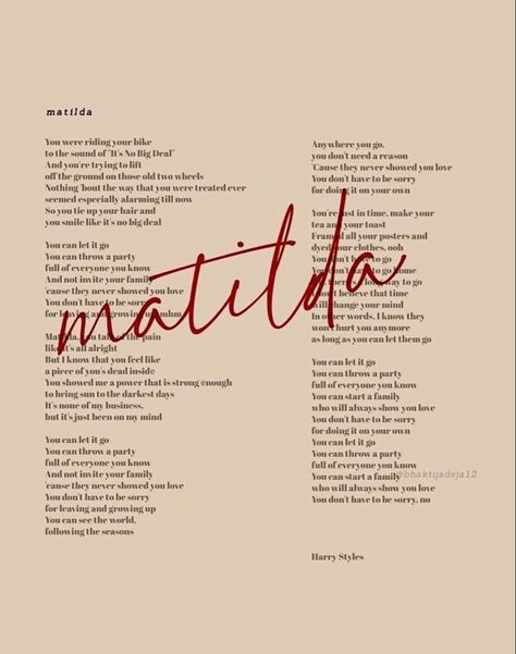 Harry Styles Movie, Matilda Lyrics, 2022 Harry Styles, House Minimalist, Gambar One Direction, Style Lyrics, Natalia Dyer, Harry Styles Poster, Movie Wall