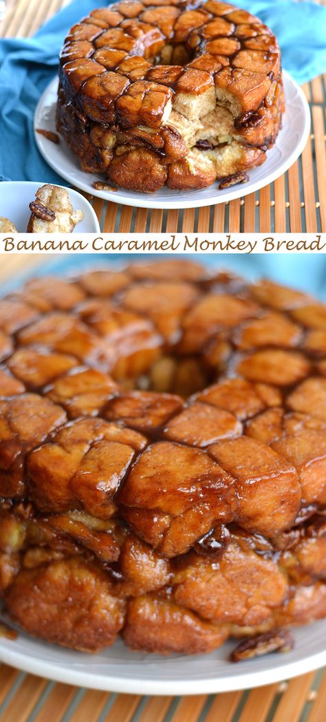 Banana Monkey Bread, Caramel Monkey Bread, Rock Crock Recipes, Banana Monkey, Thanksgiving Bread, Banana Caramel, Angel Food Cake Pan, No Yeast Bread, Bread Ingredients