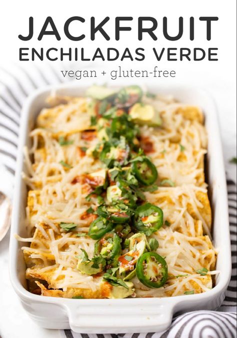 Jackfruit Enchiladas, Enchiladas Verdes Recipe, Vegan Jackfruit, Jackfruit Recipes, Vegan Enchiladas, Verde Sauce, Vegetarian Enchiladas, Vegan Mexican Recipes, Homemade Enchiladas