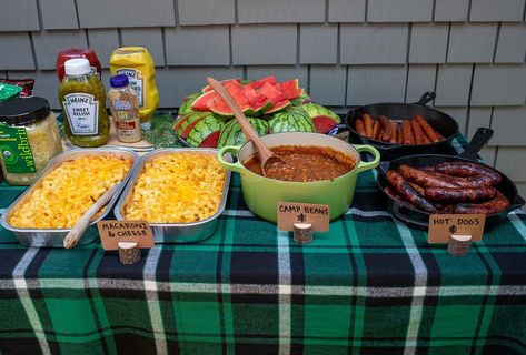 Camp Out Birthday Party Ideas Activities, Sweet 16 Camping Party Ideas, Birthday Party While Camping, Backyard Camping Food Ideas, Camping Party Theme Food, Camping Party Menu Ideas, Camp Out First Birthday, Lumberjack Birthday Party Food Ideas, Camping Theme Bday Party