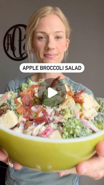 Andrea on Instagram: "Apple Broccoli Salad  Grab a large bowl and add: 12 oz raw broccoli chopped into bite size pieces  2 honey crisp apple cubed and chopped 1/2 cup sunflower seeds 1/2 cup sweetened dried cranberries  8 strips bacon cooked and crumbled  1/2 a red onion chopped Mix all well  For your dressing add to a small bowl: 1/2 cup mayonnaise  1/2 cup sour cream  2 TBSP of apple cider vinegar  2 TBSP honey Pepper to taste Mix well  Add your dressing to your salad and mix well. Top with more crumbled bacon.  Enjoy!!!" Honey Crisp Apple Broccoli, Brocolli Apple Salad Recipes, Broccoli Honey Crisp Apple Salad, Broccoli And Honey Crisp Apple Salad, Broccoli Crunch Salad Recipes, Honey Crisp Apple Salad, Broccoli Salad With Apples, Apple Broccoli Salad, Honey Crisp Apple