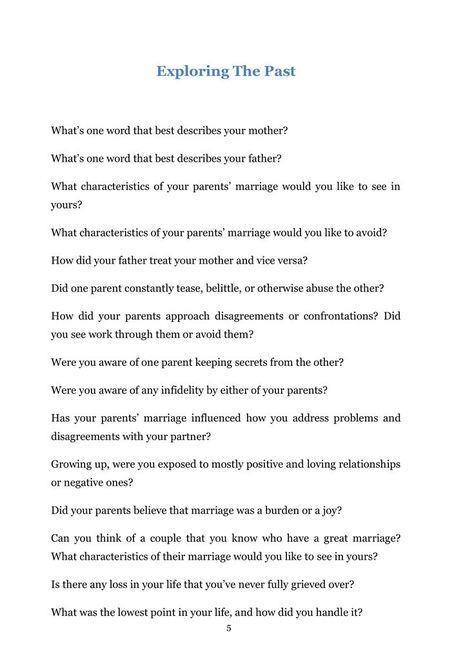 +200 Thought-Provoking Questions for Couples WHAT IS INCLUDED? How to Use These Questions Exploring The Past Childhood Parents and In-Laws Pets Exes and Past Relationships Relating to Others Children Personal Profile Viewpoints Do You Mind? Careers Finances Daily Routine Leisure Time Emotional Intimacy Physical Intimacy Politics Religion and Spirituality Your Wedding Couples Fun Games and more.. Religion And Spirituality, Therapy Questions, Counseling Techniques, Relationship Expectations, Questions For Couples, Healing Quotes Spiritual, Emotional Intimacy, Personal Profile, Relationship Boundaries