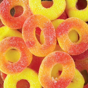 Trolli Gummi Peach Rings from the World's Largest Online Candy Store! Peach Ring, Peach Party, Peach Rings, Candy, Ring