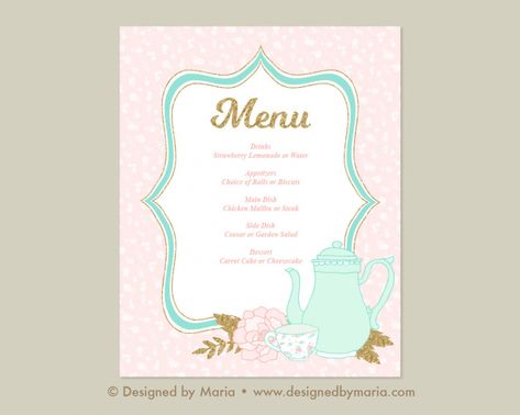 Free printable 14 tea party menu examples psd ai examples tea party menu template example. Tea party menu template, Most people don't understand just how much thought and work goes into planning a menu for a brand new restaurant or refreshin... Party Menu Template, Girl Baptism Party, Tea Party Menu, Baptism Party Decorations, Floral Teapot, Menu Printable, Fancy Restaurants, Chalkboard Style, Baptism Party