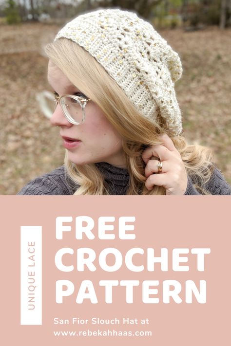 San Fior Crochet Lace Slouch Hat free crochet pattern Summer Crochet Hat, Free Lace Crochet Patterns, Slouch Beanie Crochet Pattern, Crochet Slouchy Beanie Pattern, Slouch Hat Crochet Pattern, Slouchy Hat Crochet Pattern, Hat Free Crochet Pattern, Slouch Hat Pattern, Crochet Slouch Hat