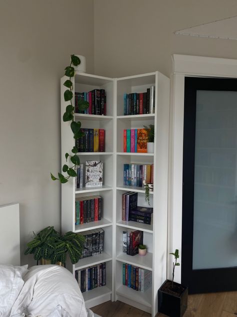 Small Room Bookshelves, Small Bedroom Bookshelf Ideas, Bedroom Ideas Bookshelves, Bookshelf Goals, Bedroom Bookshelf, Book Self, Bookshelf Aesthetic, Bookshelf Inspiration, Bookshelves In Bedroom