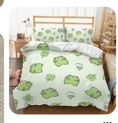 Frog Bedroom, Dancing Frog, Kids Bed Linen, Frog Decor, Cute Bedding, Cute Bedroom Decor, Green Frog, Kawaii Room, Cute Room Decor