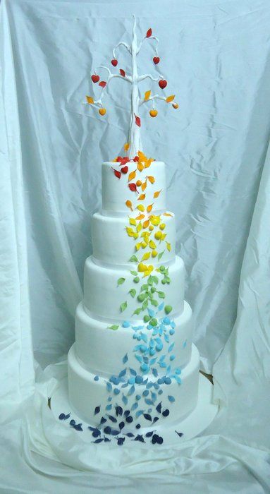 Cack Designe, Handfasting Knot, Unusual Cake, Jenga Wedding, Rainbow Wedding Theme, Rainbow Leaves, Gay Wedding Cakes, Rainbow Food, Rainbow Wedding