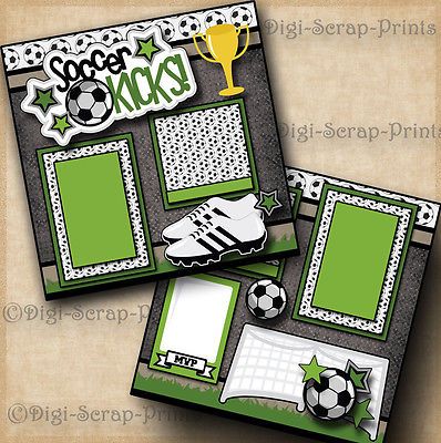 SOCCER-KICKS-2-premade-scrapbook-pages-paper-piecing-BOY-GIRL-LAYOUT-DIGISCRAP Soccer Scrapbook Pages, Soccer Scrapbook Layouts, Soccer Ideas, Scrapbooking Sports, Bridal Shower Scrapbook, Scrapbooking Retreats, Wedding Scrapbooking Layouts, Lap Book, School Scrapbook