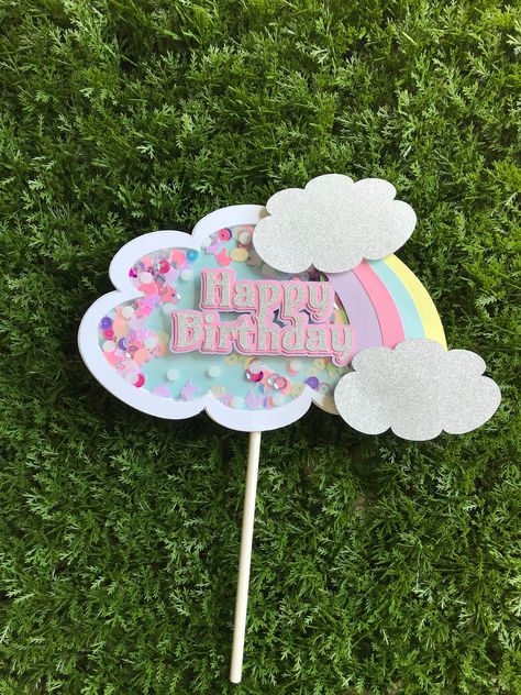 Shaker Topper, Cloud And Rainbow, Diy Cake Topper Birthday, Shaker Cake Topper, Cricut Cake, Svg Rainbow, Cricut Birthday, 3d Cake Toppers, Cake Topper Svg