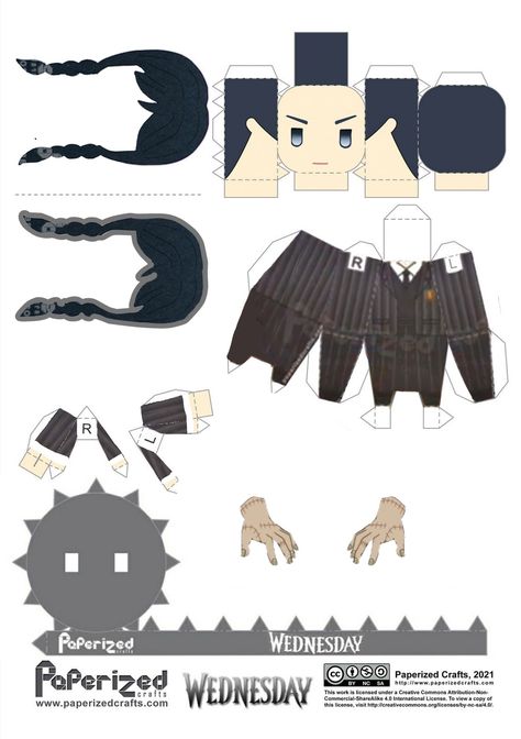 Wednesday Addams Papercraft, Wednesday Paper Doll, Addams Familie, Anime Model, Papercraft Templates, Anime Crafts, Halloween 2024, Wednesday Addams, Paper Toys