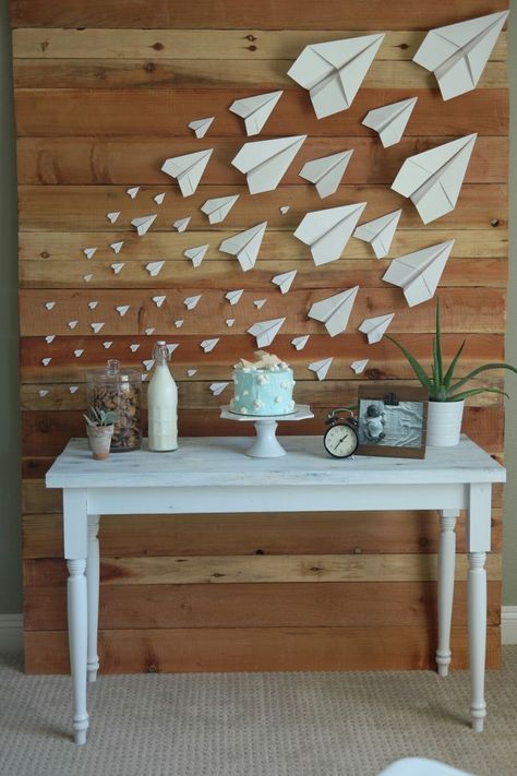 Paper airplane birthday More Paper Airplane Party, Pilot Party, Airplane Wedding, Travel Baby Showers, Airplane Baby Shower, Travel Party Theme, Airplane Theme, Airplane Decor, Airplane Birthday Party