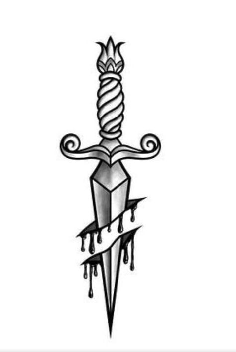 Dagger Drawing, Traditional Dagger Tattoo, Traditional Tattoo Inspiration, Small Chest Tattoos, Card Tattoo Designs, Knife Tattoo, Bottle Tattoo, Dragon Ball Painting, Flash Tattoo Designs