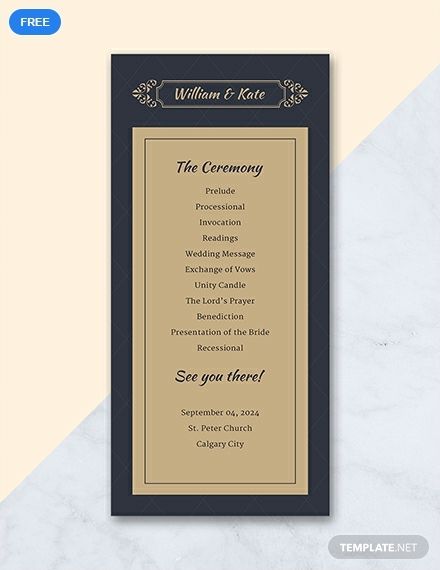 A simple and traditional program template used for wedding events. Use high-quality layouts and graphics you can easily edit and modify to suit different preferences. Download this for free. Wedding Program Examples, Wedding Program Template Free, Wedding Reception Program, Catholic Wedding Program, Printable Wedding Program Template, Rustic Wedding Programs, Printable Wedding Programs, Wedding Messages, Wedding Program Fans