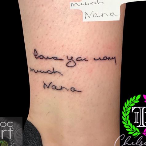 Handwritten Tattoo Memorial, Memorial Writing Tattoo, Handwritten Tattoos From Parents, Hand Writing Tattoo Memorial, Handwritten Tattoo Ideas, Hand Writing Tattoos, Handwritten Tattoo, Handwriting Tattoo, Ink Quotes