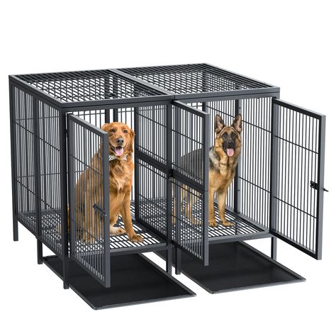 Whelping Puppies, Metal Dog Cage, Metal Dog Kennel, Double Dog Crate, Dog Kennel Ideas, Indoor Dog Kennel, Heavy Duty Dog Crate, Puppy Things, Outdoor Dog House