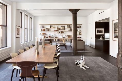 Masculine Loft, Masculine Interior Design, Loft Style Apartment, Nyc Loft, Entry Closet, City Loft, Soho Loft, Rustic Loft, Bleecker Street