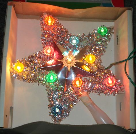 VINTAGE LIGHTED STAR TREE TOPPER Holiday Munchies, Lighted Star Tree Topper, Christmas Tree Toppers Lighted, Vintage Christmas Tree Toppers, Lighted Tree Topper, Vintage Christmas Lights, Christmas Tree Star Topper, Snowflake Christmas Tree, Vintage Tree Toppers