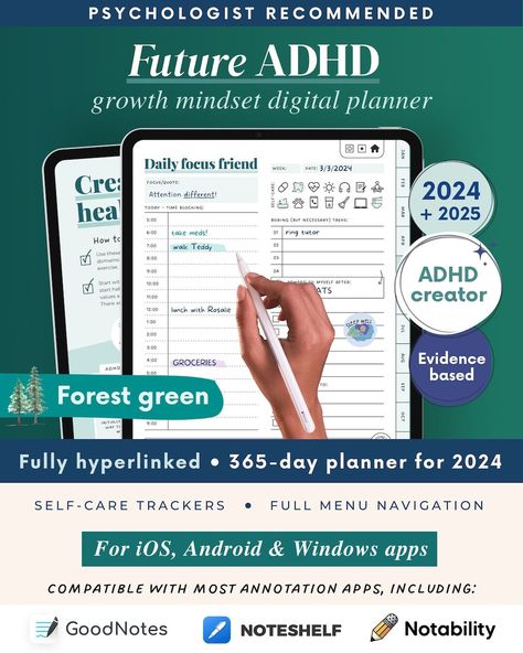 ADHD Digital Planner made by an Adhder for Ipad, Goodnotes Android. Adult ADHD Daily Planner, Self Care & Habit Tracker. Science Based - Etsy digital_journal_android #scheduleplanner #freedigitalplanner #plannerorganizationideas Planner Setup Ideas, Goodnotes Android, Self Care Habit Tracker, Planner Self Care, Ipad Goodnotes, Planner Writing, Planner Setup, Declutter Your Mind, Creative Planner