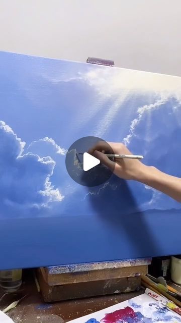 Plogix Art Gallery 🎨 on Instagram: "Incredible how detailed the edges of the clouds come out.. feels like they appear before our eyes! 😳😳😳 🎨: @artistparad ・・・ Sky art" Gouache Clouds Tutorial, How To Paint Clouds Oil Painting, Acrylic Paint Clouds Tutorial, Shelly Clouds Painting Videos, Sky Oil Painting Cloud, Oil Portrait, Oil Painters, Sky Art, Light And Shadow