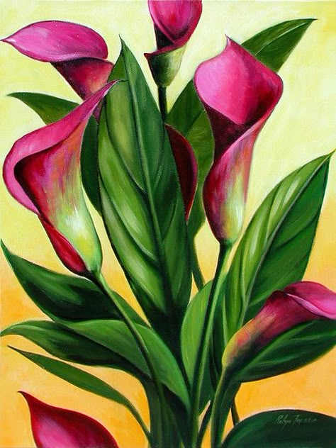 Abstract Artwork Painting, Lilies Drawing, Pencil Drawings Of Flowers, Tulip Painting, Lily Painting, Flower Painting Canvas, Soyut Sanat Tabloları, Canvas Painting Landscape, Hur Man Målar