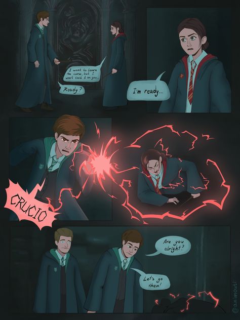 Sebastian Sallow using crucio on mc. Hogwarts legacy game. Comics art. Sebastian Hogwarts Legacy, Hogwart Legacy, Sebastian Sallow, Welcome To Hogwarts, Harry Potter Stories, History Jokes, Harry Potter Merchandise, Hogwarts Legacy, Slytherin Aesthetic