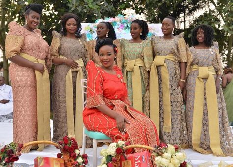 Gomesi Uganda Wedding, Gomesi Uganda, Uganda Wedding, African Wedding Dress, African Print Fabric, Traditional Costume, Traditional Fashion, African Wedding, Modest Fashion Outfits