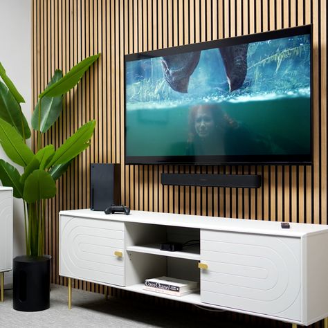 Sonos Beam Living Room, Tv Speakers Living Room, Tv Set Up, Luxury Living Room Inspiration, Beams Living Room, Tv Unit Design Modern, Home Theater Setup, Tv Unit Design, Room Display