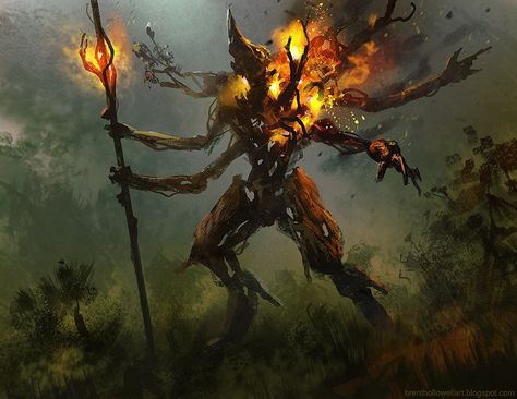 Wildfire Spirit, Plant Creature, Demonic Creatures, Fae Creatures, Mtg Art, Wood Elf, Wild Fire, Magical Things, Dnd Monsters