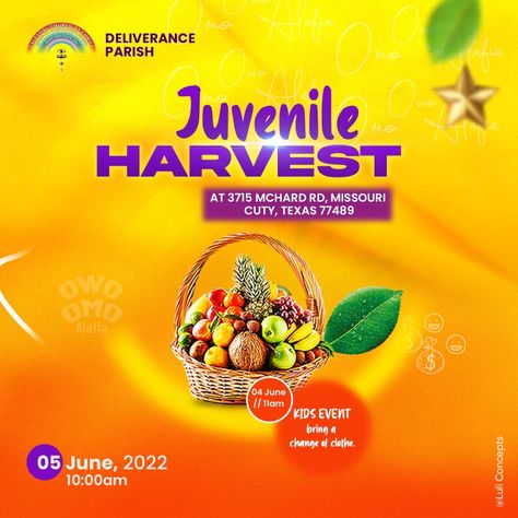 Juvenile Harvest Flyer Design, Children's Day Church Flyer, Church Harvest Flyer Design, Annual Harvest Flyer, Harvest Flyer Design, Church Activities Flyer Design, Harvest Thanksgiving Flyer Design, Church Poster Design, Church Poster