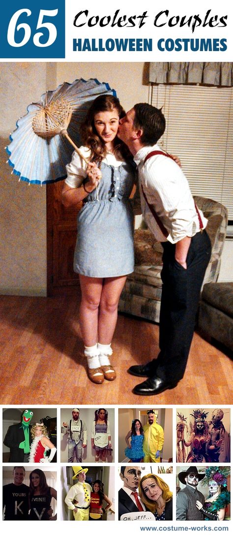 A couples costume could be just what you need to be set yourself apart from the crowd. It's a great way to involve your significant other or even a close friend in on the fun. Check out some of the coolest couples Halloween costumes from our contest. Diy Clever Halloween Costumes For Couples, Halloween Costumes Husband And Wife, Modest Couple Costumes, It Takes Two Costume, Modest Couple Halloween Costumes, Tv Show Halloween Costumes Couples, Couples Diy Halloween Costumes, Diy Couple Halloween Costumes, Diy Couples Halloween Costumes