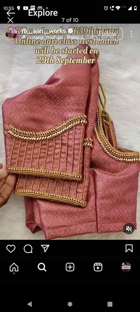 Pink Blouse Aari Designs, Blouse Ariwork Designs, Ariwork Blouse Designs Simple, Aari Work Blouse Simple Design New Model, Golden Blouse Aari Work, Patch Work Blouse Designs Latest, Simple Ariwork Blouse, Arri Work Blouse Designs, Aari Designs For Blouse