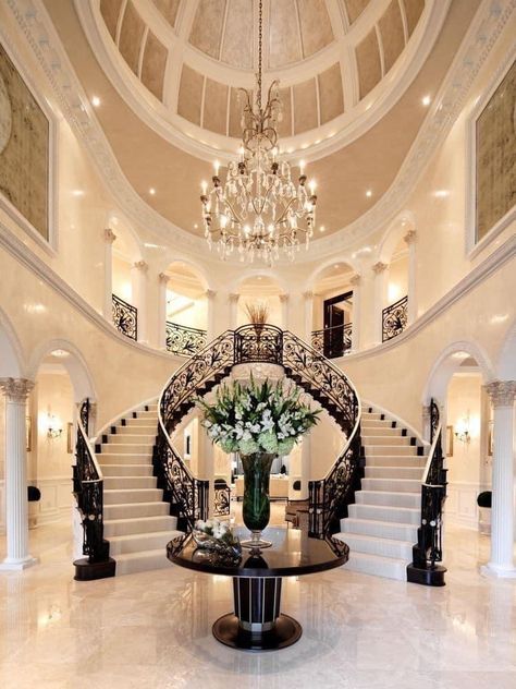 Dream House Mansions, Luxury Staircase, White Staircase, Double Staircase, Elegant Chandeliers, Dream House Rooms, Grand Staircase, Grand Entrance, Staircase Design