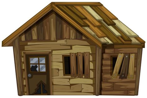 Wooden house with broken windows Windows Illustration, Broken Windows, Wooden House Design, Window Illustration, House Cartoon, Broken Window, Book Illustration Art, House Vector, Cartoon Background