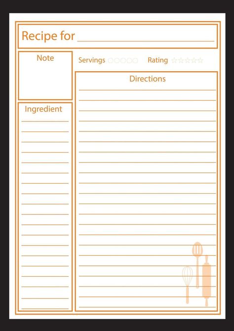 Blank Recipe Page Blank Recipe Template, Recipe Book Templates, Book Templates, Recipe Page, Recipe Template, Recipe Book, Vector Art, Template Design, For Free