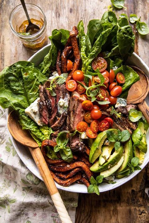 Sweet Potato Fry Steak Salad with Blue Cheese Butter | halfbakedharvest.com  #eat #salald #easyrecipes #summerrecipes Half Baked Harvest Steak, Sweet Potato Fry, Leftover Steak Recipes, Simple Balsamic Vinaigrette, Blue Cheese Butter, Salad With Blue Cheese, Steak Salad Recipe, Grilled Steak Salad, Potato Fry