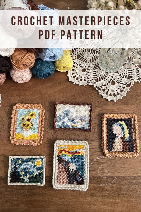 Van Gogh Crochet Pattern Free, Starry Night Crochet Pattern, Van Gogh Crochet Pattern, Crochet Van Gogh, Crochet Tapestry Pattern Free, Pop Culture Crochet, Office Crochet, Crochet Office, Crochet Portrait