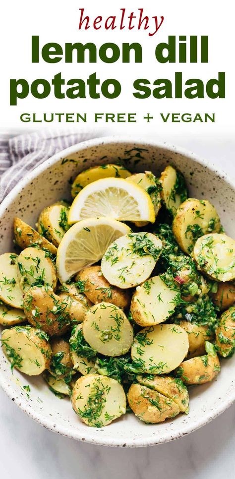 Vegan Grill, Potato Salad No Mayo, Dill Potato Salad, Dill Potato, Pasta Salad With Spinach, Chicken Spinach Pasta, Dill Potatoes, Sommer Mad, Lemon Dill