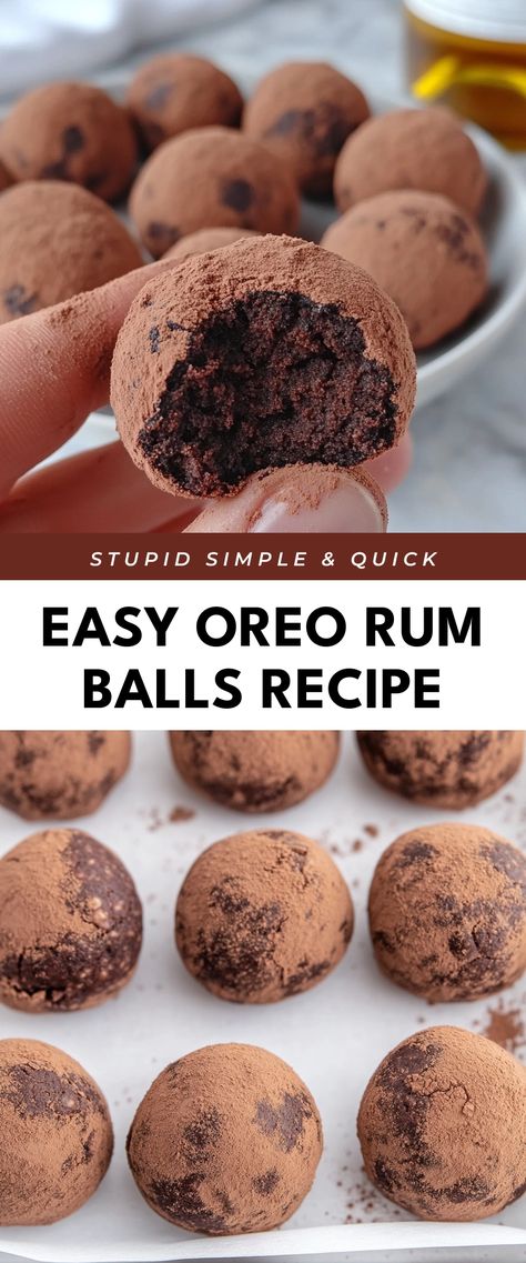 Image for Easy Oreo Rum Balls Recipe Boozy Oreo Balls, Oreo Rum Balls Recipe, Oreo Rum Balls, Nye Desserts Easy, Rum Balls Recipe Easy, Boozy Desserts Easy, Oreos Balls, Rum Balls No Bake, Rumballs Recipe