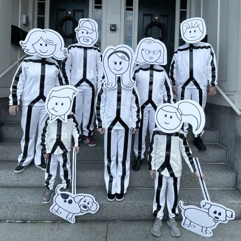 Diy Stick Figure Halloween Costume, Stick Figure Halloween Costume Diy, Stick Figures Costume, Diy Stickman Costume, Stick People Halloween Costume, Stick Family Costume, Stick Figure Costume Diy, Stick People Costume, Stick Person Costume