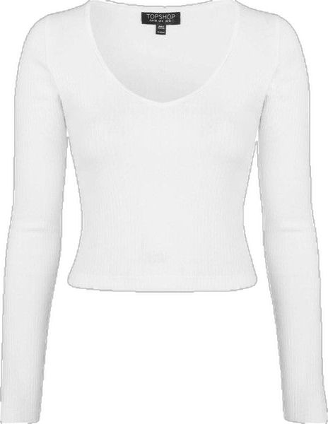 Cropped Long Sleeve, Ribbed Top, Long Sleeve Tees, Topshop, Color White, Size 4, Perfect Clothing, V Neck, Outfit Accessories