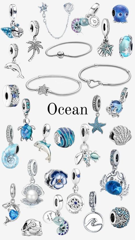 Beach Aesthetic Jewelry, Blue Pandora Bracelet, Spring Jewelry Trends, Pandora Bracelet Charms Ideas, Pandora Bracelet Designs, Pandora Blue, Pandora Jewelry Charms, Jewelry Pandora, Charms Pandora