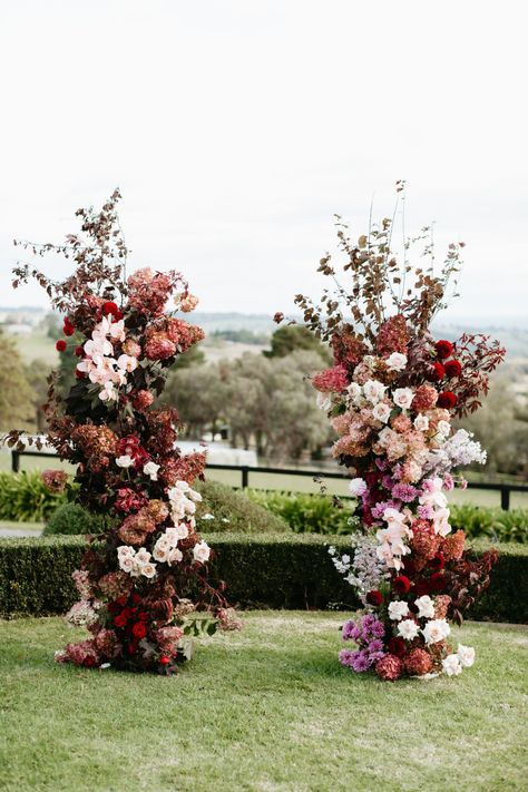 Yarra Valley Wedding, Pronovias Bridal, Wedding Arbour, Yarra Valley, Hello May, Ceremony Inspiration, Burgundy Flowers, Ceremony Flowers, Valley Wedding