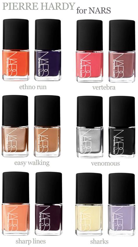 Pierre Hardy for NARS summer nail polish collection - Spring 2013 Nars Nail Polish, Summer Nail Polish, Nail Collection, New Nail Polish, Nails Cute, Pierre Hardy, Skin Hair, Nail Polish Collection, Hair Nails